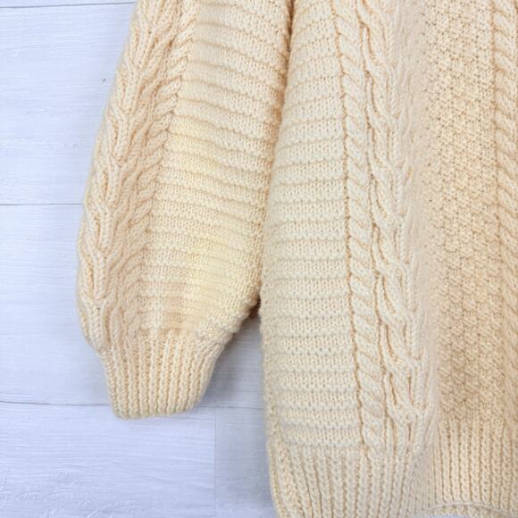 Blarney Woollen Mills Handknit Aran Sweater M 100% Wool Cream Ireland Fisherman - Picture 3 of 13